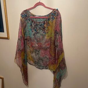 Sana blouse multi colored loose sleeves and beading